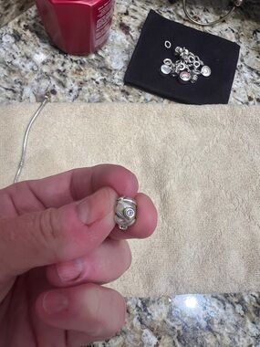 Sterling Silver Rose Bead Charm with Clear Stone